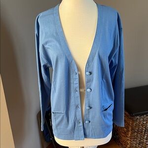 Aileen Petites Women’s Blue Button-Up Cardigan Size